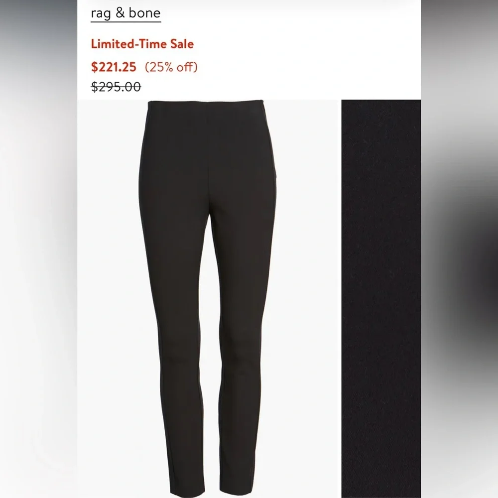 Rag & Bone Simone Slim Ankle Black Pant leggings - Picture 3 of 11